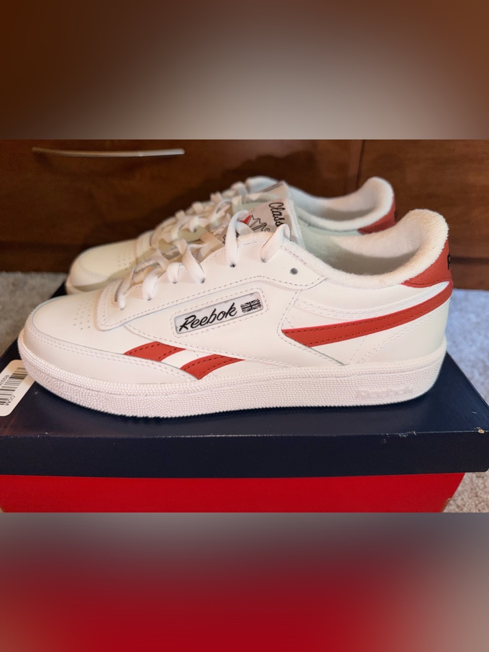 Reebok White and Red Classic Low-Top Sneakers